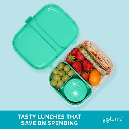 Sistema To Go Split Lunch Box, 1.1L Food Storage Container with 2 Compartments, Minty Teal