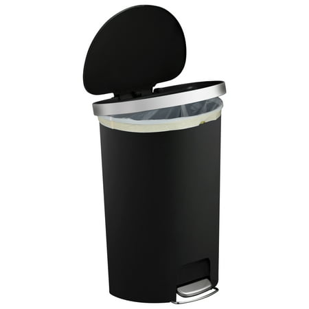 Better Homes & Gardens 14.5 Gallon Trash Can, Plastic Step On Kitchen Trash Can, Black, Black
