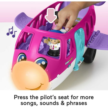 Little People Barbie Toy Airplane with Lights Music and 3 Figures, Little Dream Plane, Toddler Toys