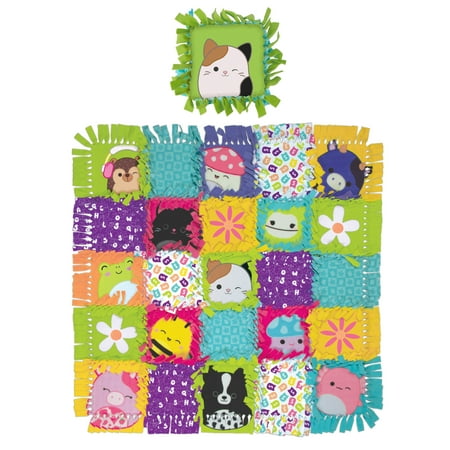 Squishmallows Pattern No-Sew Blanket & Pillow Tween DIY Craft Kit, Multicolor