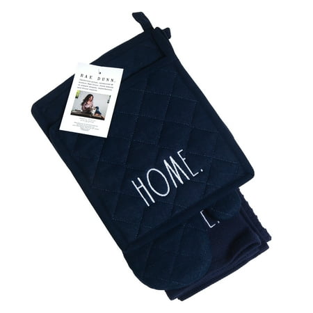 Rae Dunn Kitchen Towel, Oven Mitt & Potholder Kitchen Set 4-Pack, Navy Blue