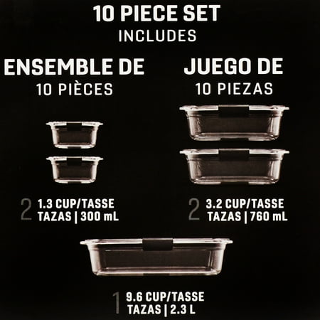 Rubbermaid Brilliance Leak-Proof Food Storage Containers, 10 Piece Set