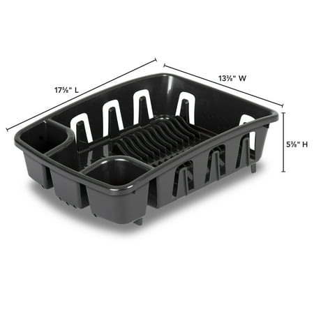 Sterilite DrainRack, Dishrack and Drainboard All-in-One, Inclined Base for Draining, Black