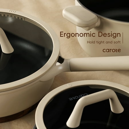 Carote 19 Pcs Nonstick Cookware Sets, Non Stick Pots and Pans Set, Induction Cookware, Taupe, Gray