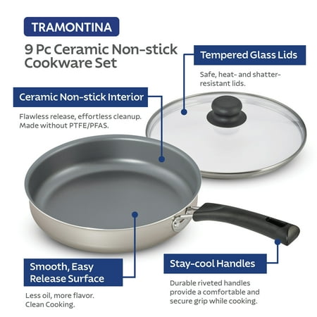 Tramontina 9-Piece Ceramic Cookware Set, Champagne