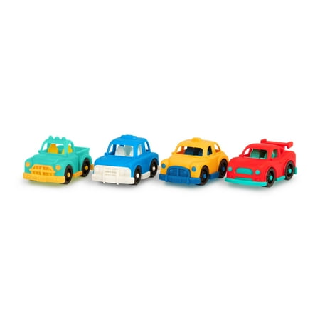 Battat Mini Riders 4-Pack Pick-Up Truck Sports Car Taxi Police Car, Baby and Toddler Toys