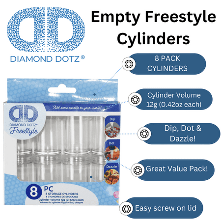 Diamond Dotz Accessories Empty Cylinders 8 Pack Bead Storage Containers - Freestyle Diamond Painting Storage Containers, Diamond Painting Organizer