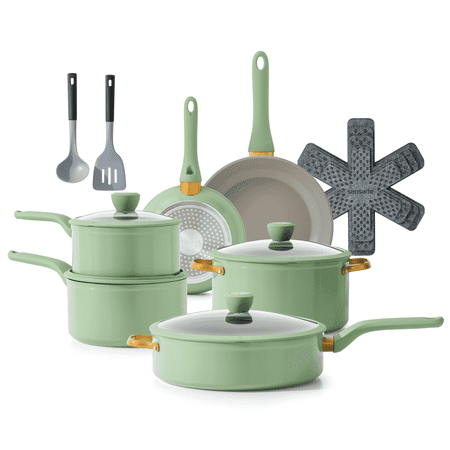 SENSARTE Nonstick Pots and Pans Set, 18 Pieces Non Stick Cookware Set, Induction Kitchen Cookware Sets Green, PFOA Free, Green