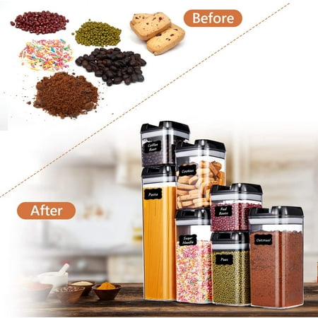 7 Pieces Airtight Food Storage Container Set Kitchen Organization Containers with 8 Labels & Chalk Marker BPA Free Clear Plastic Kitchen and Pantry Organization Containers
