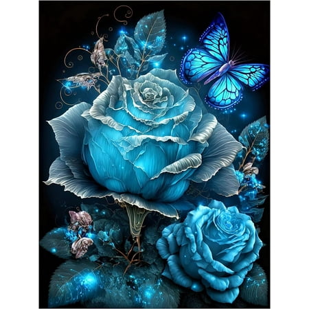 Diamond Art Kits for Adults, Blue Flower Diamond Art Kits, DIY Full Drill Crystal Gem Arts and Crafts, Suitable for Home Leisure and Wall Decoration (11.8x15.7 inch), Blue