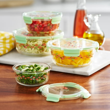 The Pioneer Woman Painted Meadow Round Glass Food Storage Containers with Tritan Lid. Set of 4, 8 Pieces