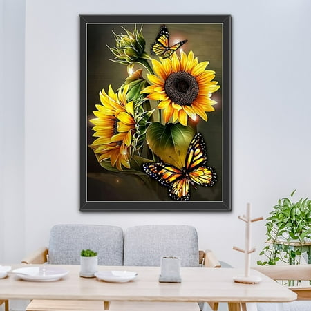 Diamond Art Kits for Adults, Butterfly Full Drill Round Diamond Art Kits for Beginners, DIY Art Craft Kits, Gifts for Friends & Family, Flowers Picture for Home Wall Decor 40*30cm.