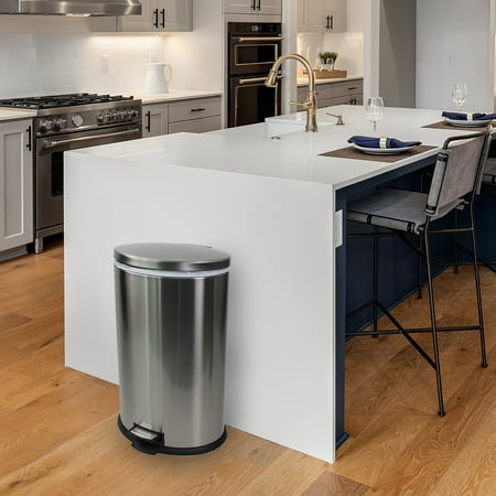 Better Homes & Gardens 10.5 Gallon Trash Can, Oval Kitchen Step Trash Can, Stainless Steel, Silver