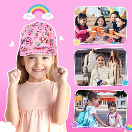 6 7 8 9 10 11 Year Old Girls Gifts, Arts and Crafts for Kids Age 4-12 Girl Stickers Baseball Caps Toys for 3 4 5 Year Old Birthday Presents for Kid Teenager Craft Kits Glitter Gem Sun Hat