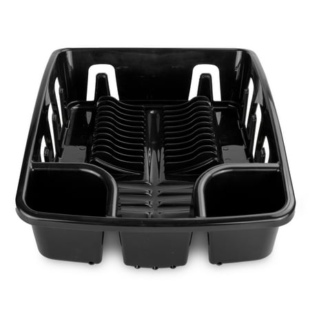 Sterilite DrainRack, Dishrack and Drainboard All-in-One, Inclined Base for Draining, Black