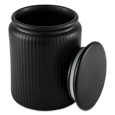 Thyme & Table Large (1.9 L) Ceramic Ribbed Kitchen Organization Jar, Black