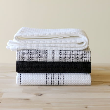 Better Homes & Gardens 4 Piece Waffle Kitchen Towel, Rich Black, Black