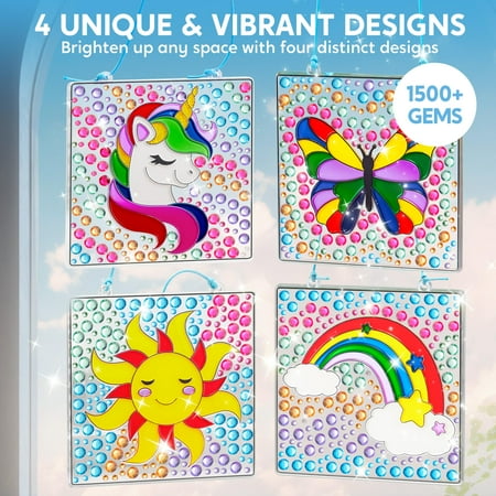 Joyfy 4-Piece Window Art Suncatcher Kits, Creative Gem Painting Arts and Crafts Kits for Kids Girls 6-12