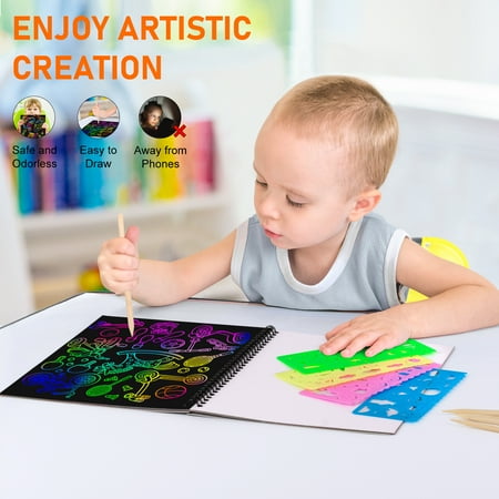 OSLINE Rainbow Scratch Art for Book, Arts and Crafts for Kids Ages 3-10 Girls Boys