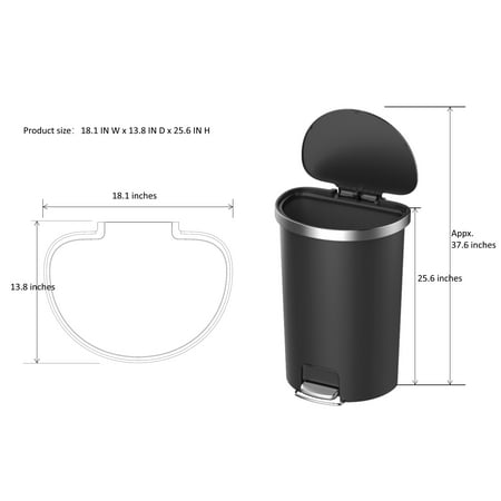 Better Homes & Gardens 14.5 Gallon Trash Can, Plastic Step On Kitchen Trash Can, Black, Black