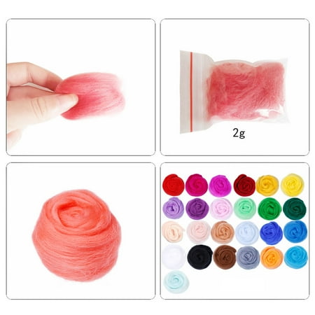 25 Colors Felt Yarn Roving Set Needle Felting Starter Kit Foam Mat Arts Crafts DIY Needle Felt Tools