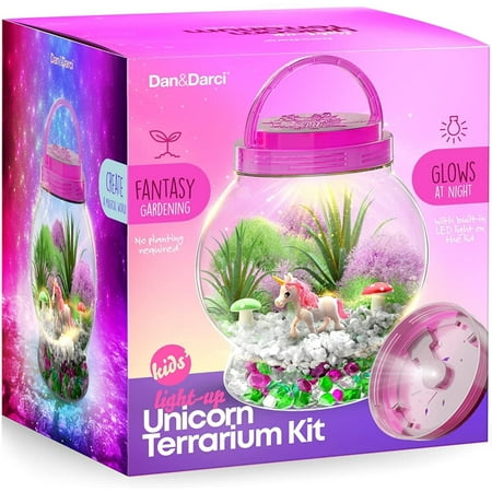 Dan&Darci Light-Up Unicorn Terrarium Kit for Kids - Kids Birthday Gifts for Kids - Best Unicorn Toys & Activities Kits Presents - Arts & Crafts Stuff for Little Girls & Boys Age 4-12 Girl Gift
