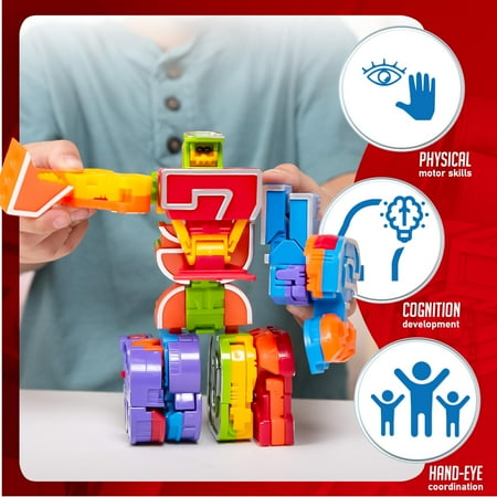 Joyfy 10 Pcs Number Bots Toy 10-in-1 Transforming Robot for Preschool Boys Educational Building STEM Toys Gift for Toddlers & Kids 3 4 5 6 Years Old, Learning Resources, Other