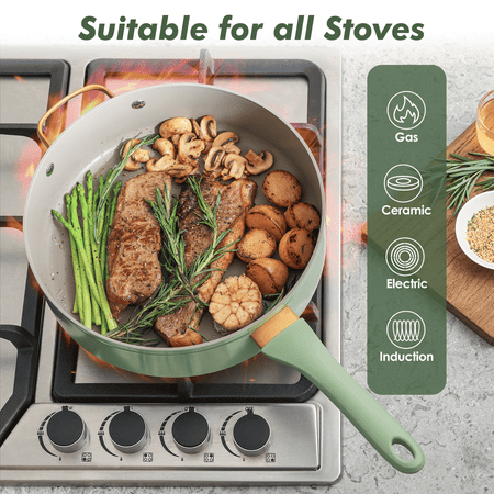SENSARTE Nonstick Pots and Pans Set, 18 Pieces Non Stick Cookware Set, Induction Kitchen Cookware Sets Green, PFOA Free, Green
