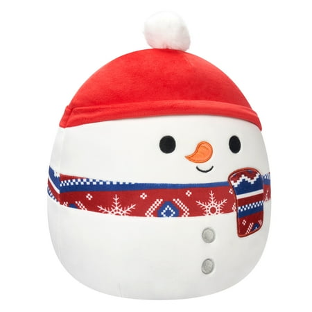 Squishmallows Official 12 inch Manny the Snowman with Red Hat and Scarf - Child's Ultra Soft Plush Toy
