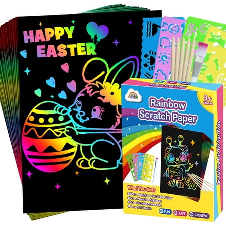 ZMLM Arts Crafts Gifts for Kids - 60PCS Rainbow Scratch Paper Art Boys Gifts for Girls Boys Ages 4-8 8-12, Easter Basket Stuffers for Kids Birthday Toys and Games Activities Gift (Blue)