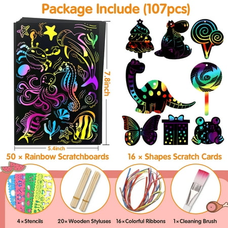 Swtroom Rainbow Magic Scratch Art Craft Kit, 107 Piece