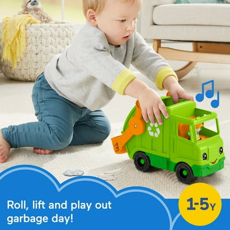 Fisher-Price Little People Recycling Truck Musical Toddler Garbage Toy Set, 5 Pieces