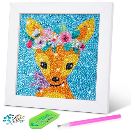 Pearoft Painting Kits for Kids Birthday Gifts for 7 8 9 10 Year Old Girls Boys DIY Art Craft for Children Adult 5D Frame Diamond Paint Set Deer Art and Crafts for Girls Present Wall Decor, Deer