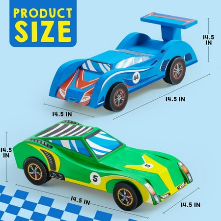 SYNCFUN 4 Piece Wooden Race Car Building & Painting Art Kit for Kids,Birthday Gift for Boys Ages 6+