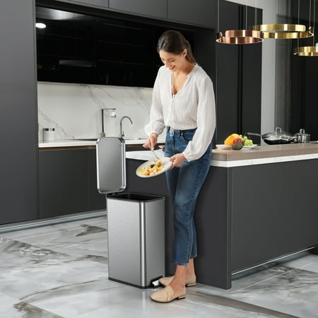 Better Homes & Gardens 13.2 Gallon Slim Kitchen Trash Can, Stainless Steel Kitchen Step Trash Can