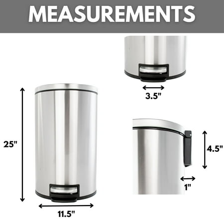 Better Homes & Gardens 3.1 Gallon Round Kitchen Step Trash Can Stainless Steel, Silver