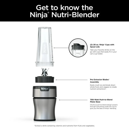 Ninja? Nutri-Blender 700-Watt Personal Blender, 2 20 oz Dishwasher-Safe To-Go Cups, BN300