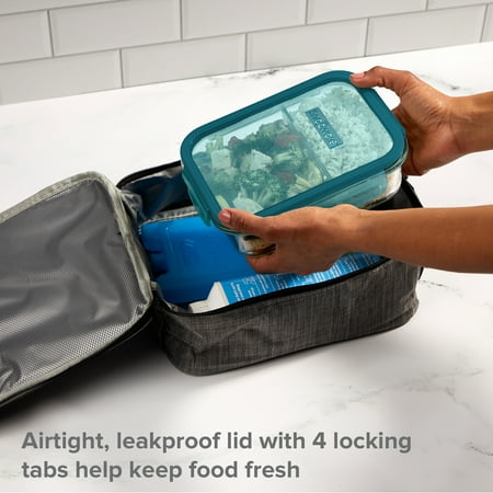 Snapware Meal Box 4-Cup Divided Glass Storage Container with Lid