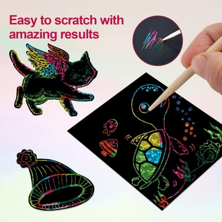 Mocoosy 4 Pack Mini Rainbow Scratch Off Art Notes, Holographic Glitter Scratch Paper Arts and Crafts for Kids Magic Scratch Notes Paper Card Christmas Birthday Gift Box