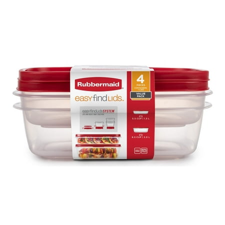 Rubbermaid EasyFindLids Food Storage Container Value Pack with Lids, 1-8.5 (2.0 Liter) Cup, 1-5.5 Cup (1.3 Liter)