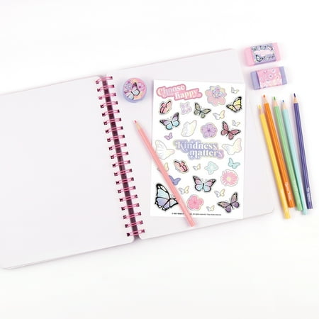 Three Cheers for Girls: Butterfly All-In-1 Sketching Arts & Craft Kit - Includes 6 Colored Pencils, 2 Erasers, Sharpener & Sticker Sheet, Tweens & Girls Ages 6+