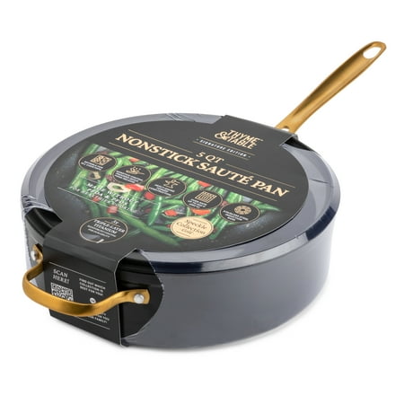 Thyme & Table Non-Stick 5 QT Signature Saute Pan with Glass Lid, Black & Gold