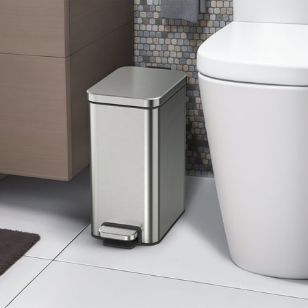Better Homes & Gardens 2.6G Slim Stainless Steel Step Trash Can; Bedroom Bath Office Step CanSilver,