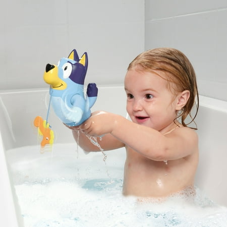 TOMY Toomies Swimming Bluey ? Bluey Bath Toy with Seahorse ? Water Toy for Tub or Pool that Swims on Back or Front ? Suitable From 18 Months