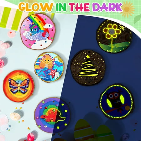UQN Painting Kit for Kids - Glow In The Dark Wooden Slice Painting Kits - Arts & Crafts Kits Birthday Christmas Gifts for Kids Boys and Girls Ages 6-12