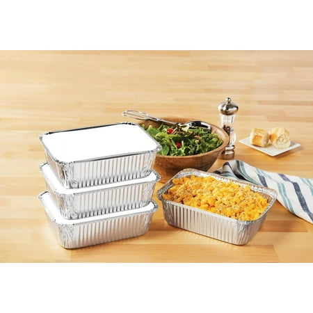(3 pack) Mainstays Aluminum Foil Medium Takeout Pans with Folded Lids, 3 Count