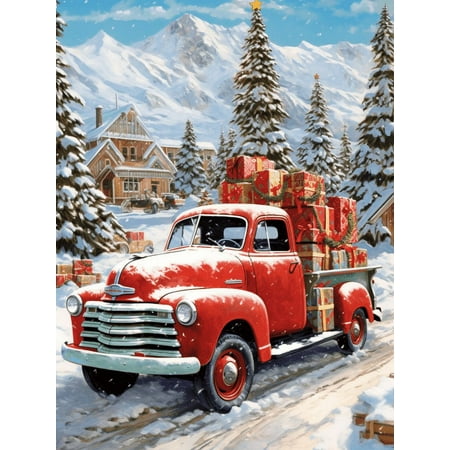 HsdsBebe Christmas Diamond Art Painting Kits for Adults, Christmas Snow Gift Trucks Diamond Art,Gem Art Craft Home Game for Kids, Other
