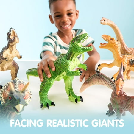 Joyfy Big Dinosaur Toys for Toddlers, 6 Piece Large Soft Dinosaur Figures with an Educational Book, Realistic Jurassic World Toys for Kids Ages 1-5, Jumbo Dinosaur Toys for Boys and Girls Gift