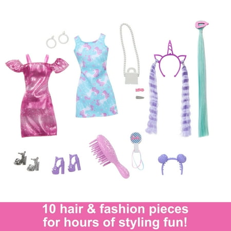 Barbie Fun & Fancy Hair Doll with Extra-Long Colorful Black Hair and Styling Accessories