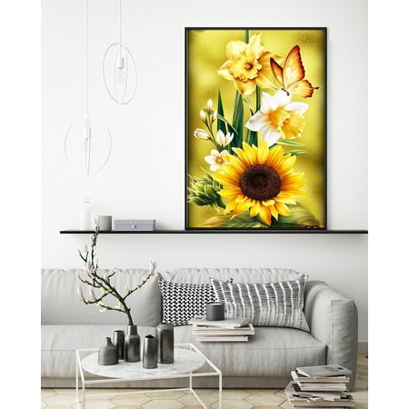 Sunflowers Diamond Art Kits for Adults Beginners, 5D DIY Butterfly Diamond Art Kits Crafts, Flower Diamond dots Gem Art,Home Wall Decor 12 X 16 Inch